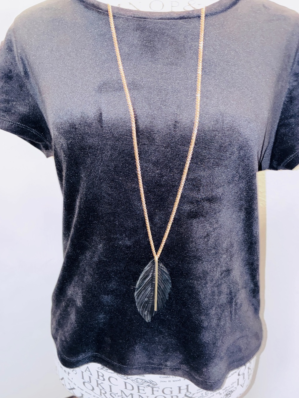 Garage Cropped Velvet Short Sleeve T-Shirt in Jet Black